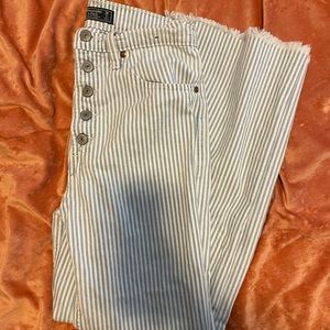 Striped blue ultra high rise cropped wide leg jeans